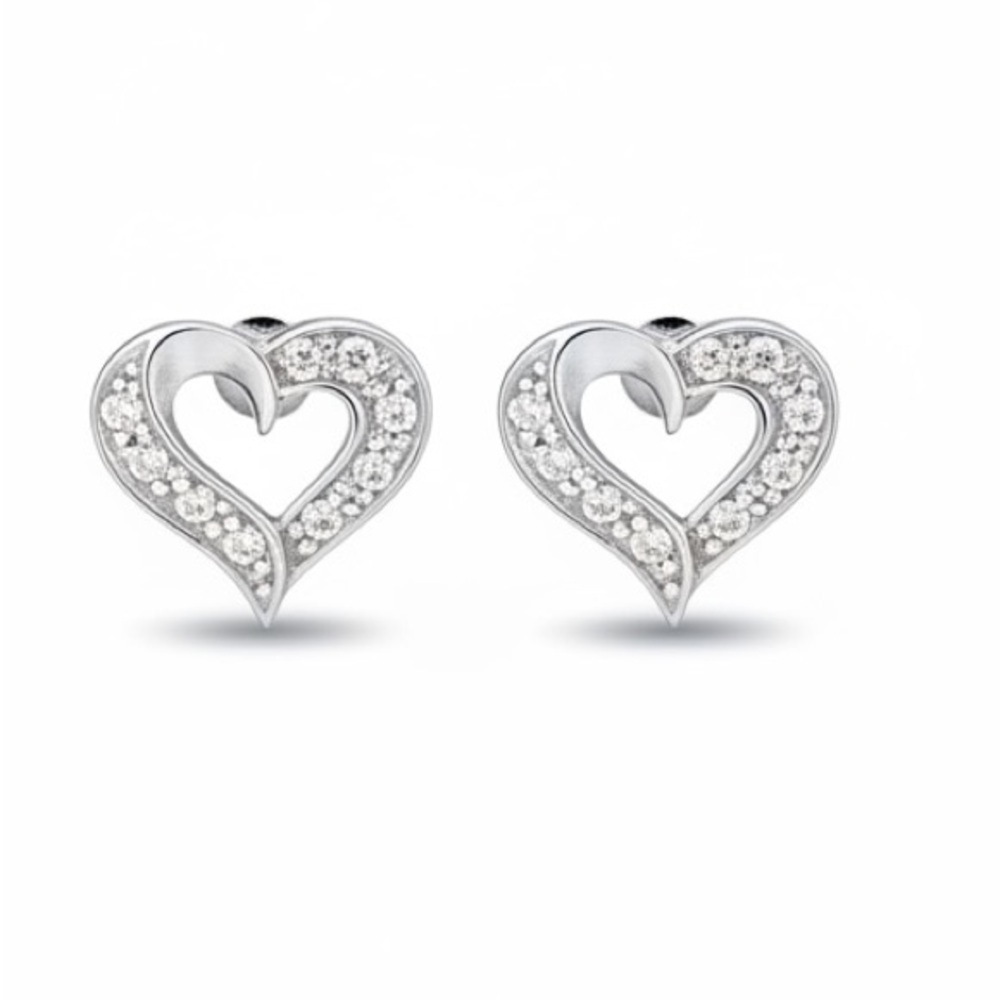 New Solid Sterling Silver 925 Cubic Zirconia Heart Shaped Earrings
